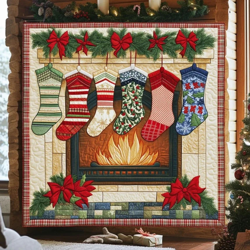 Fireplace Stocking Magic Quilt Blanket