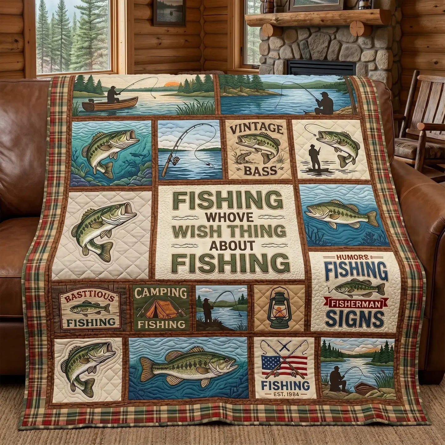Fishing Bass Quilt Blanket