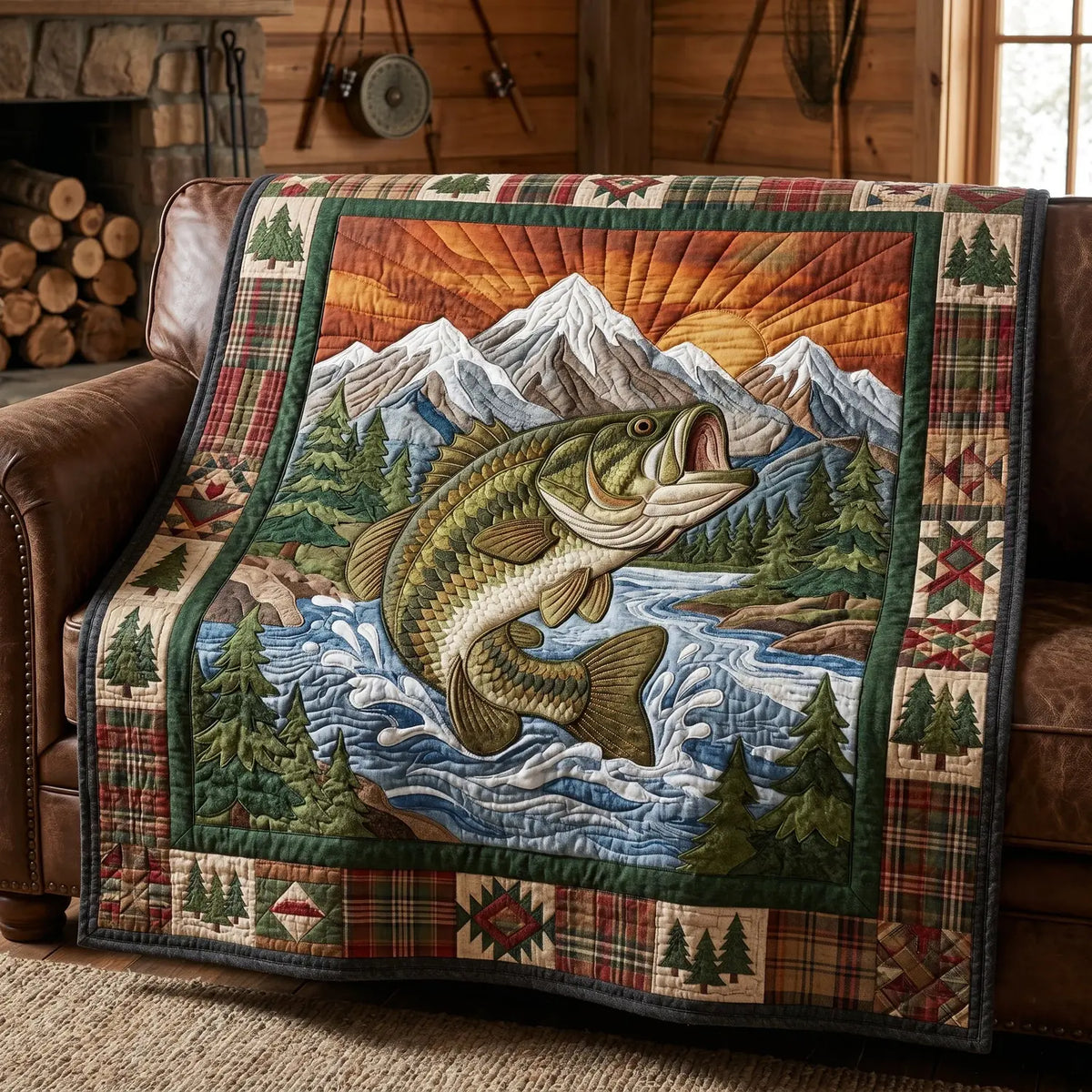 Fishing Bass Quilt Blanket
