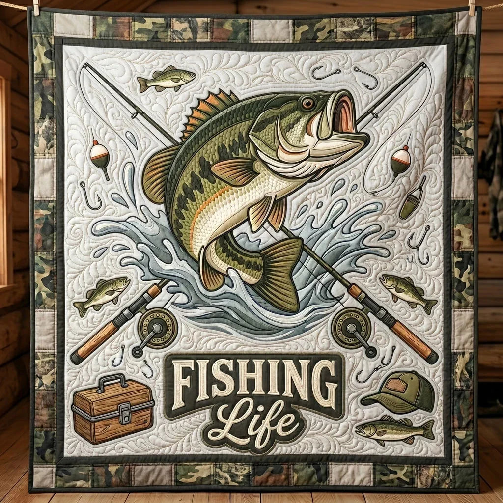 Fishing Life Bass Quilt Blanket