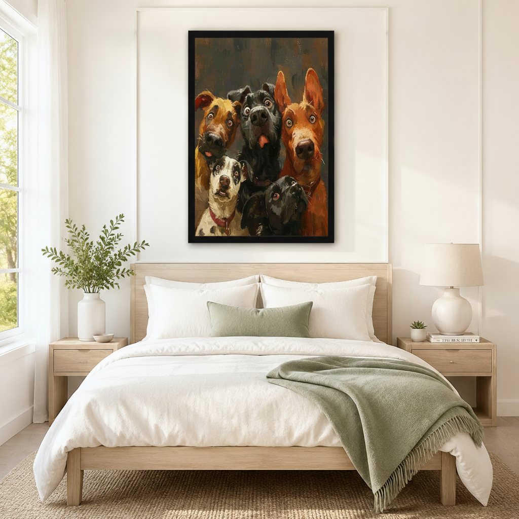 Funny Dogs Group Portrait Oil Painting Canvas Art