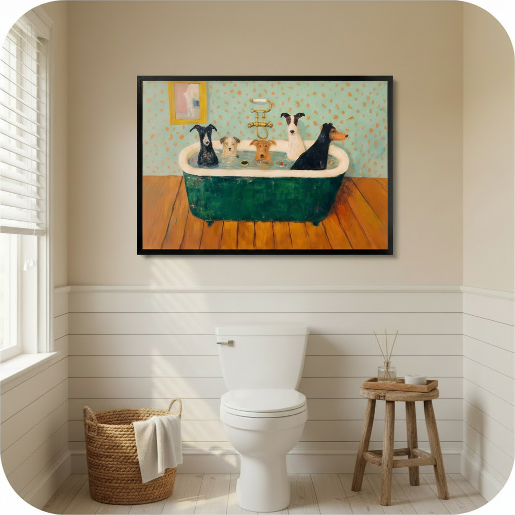 Five Dogs Vintage Bathtub Canvas Wall Art