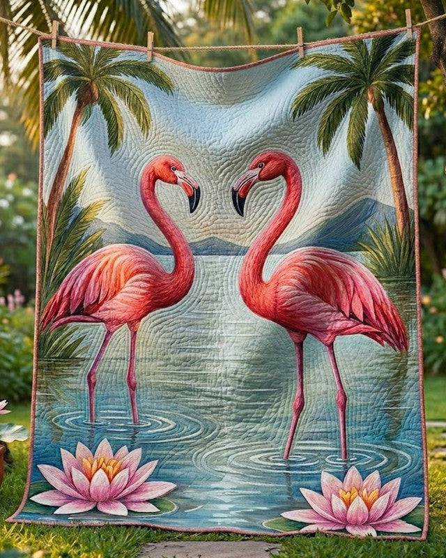 Flamingo Couple Quilt Blanket - Quilted Blanket by Wild and Way