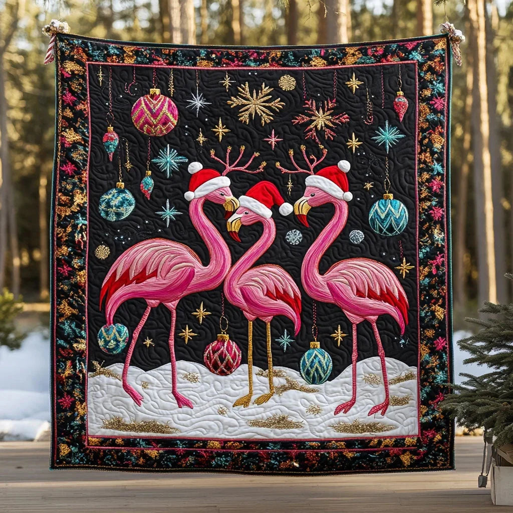 Flamingo Yuletide Joy Quilt Blanket