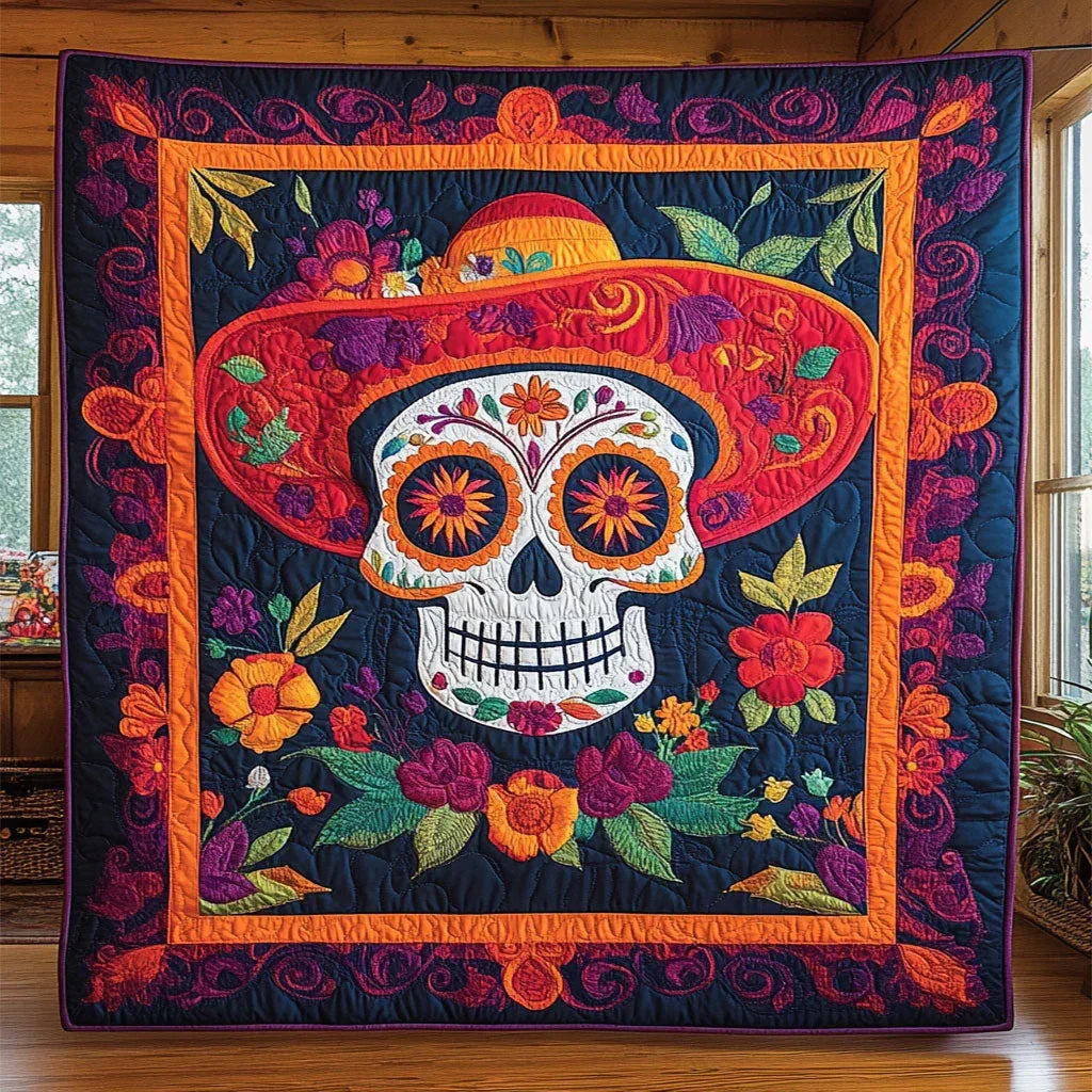 Flor De Calavera Quilt Blanket