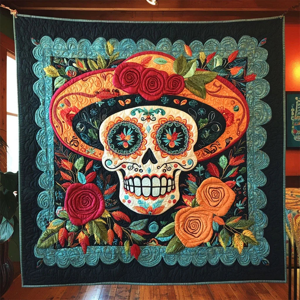 Flor De Calavera Quilt Blanket
