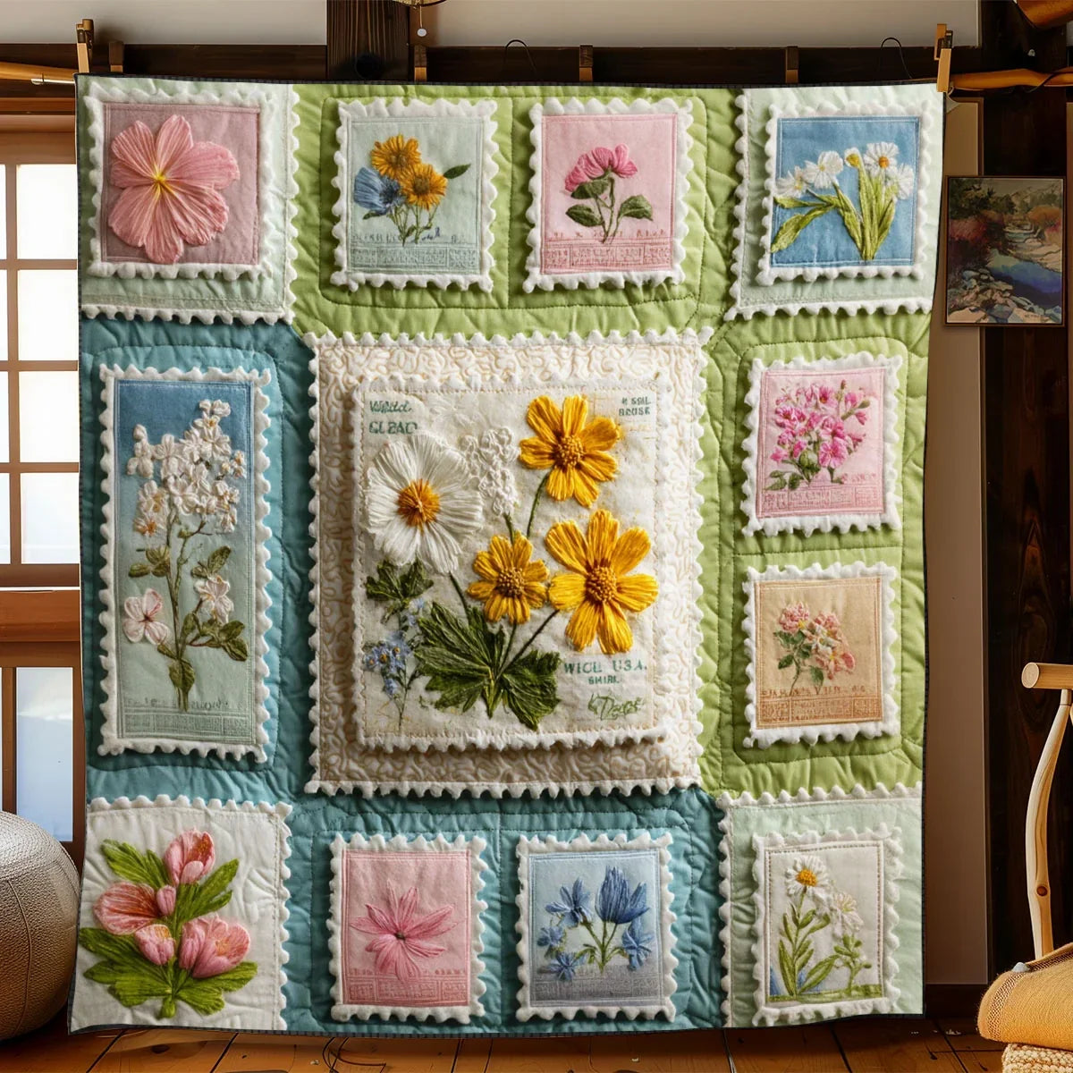 Floral Cancellation Study Quilt Blanket
