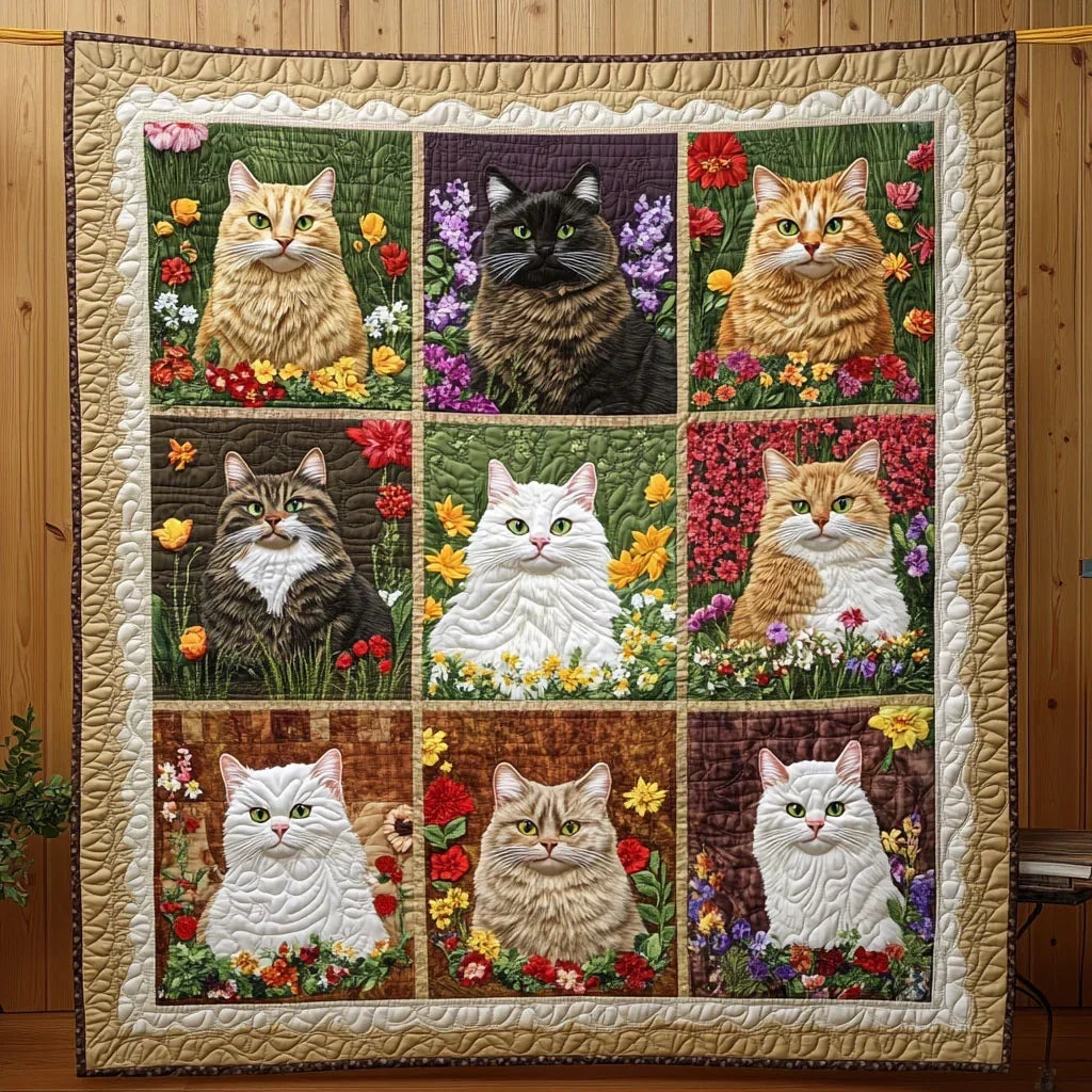 Floral Cats Quilt Blanket