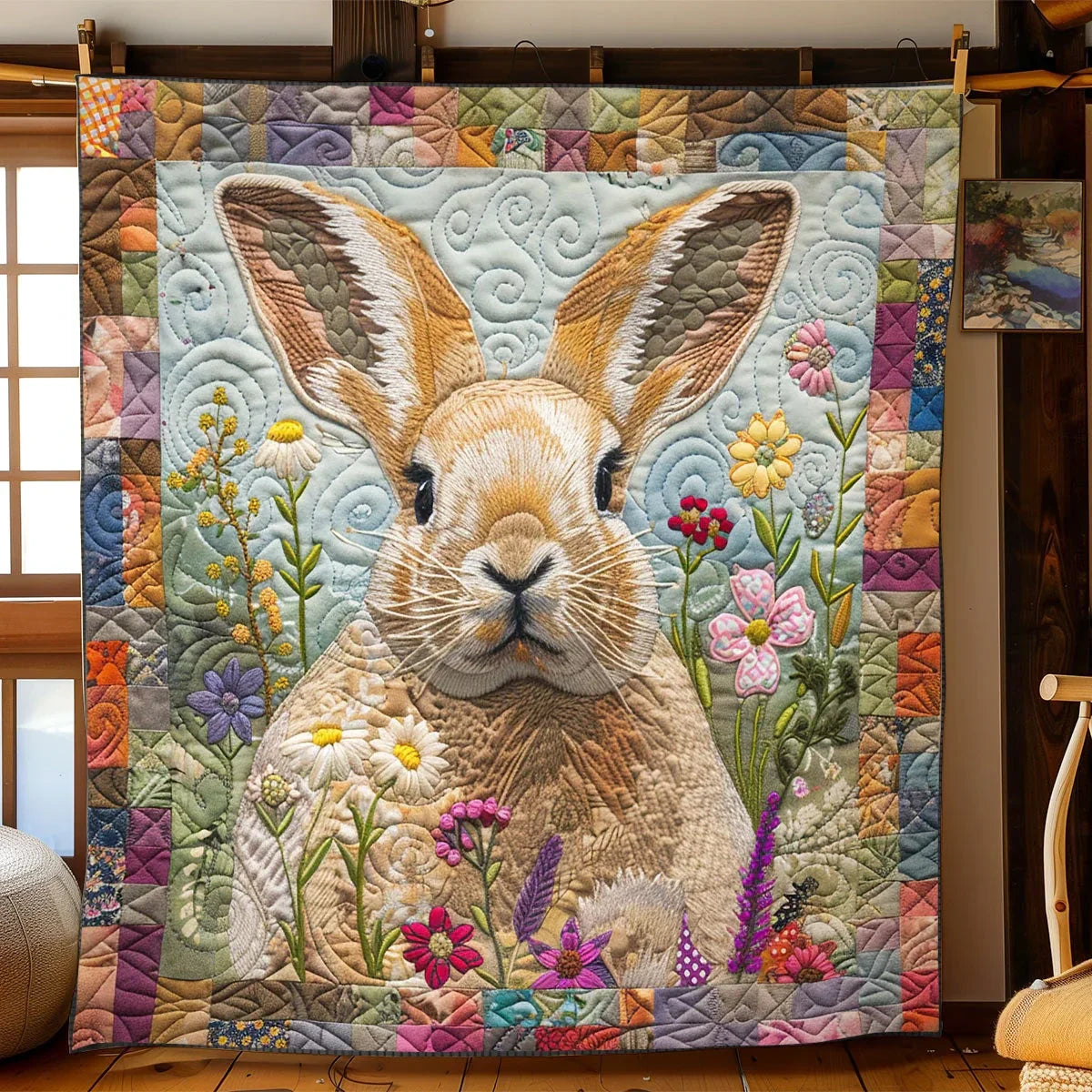Floral Rabbit Quilt Blanket