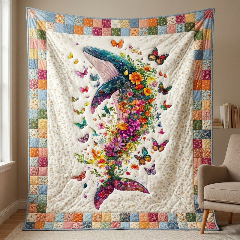 Floral Whale Quilt Blanket - Quilted Blanket by Wild and Way