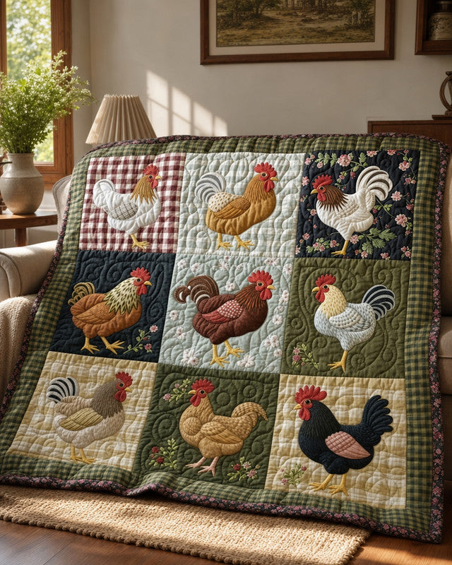 Flower Chicken Quilt Blanket - Quilted Blanket by Wild and Way