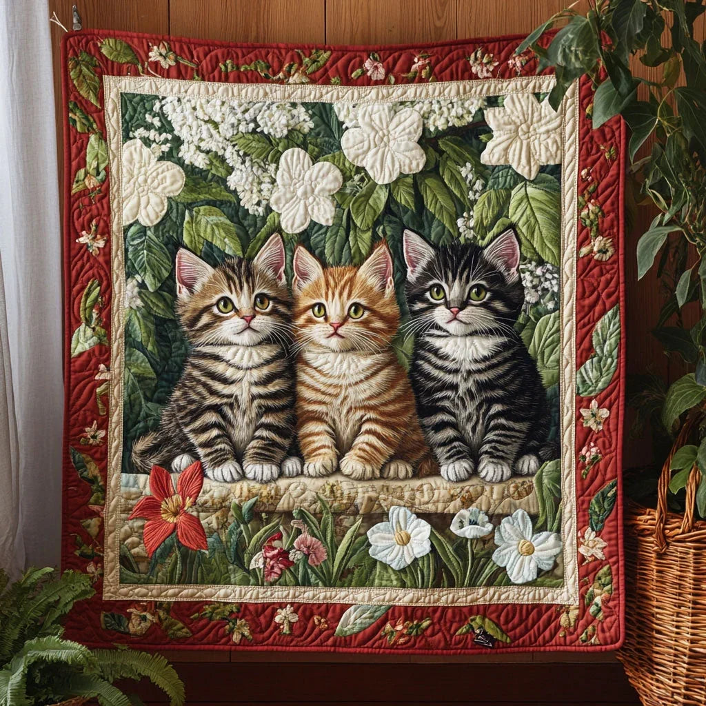 Flower Kitten Quilt Blanket