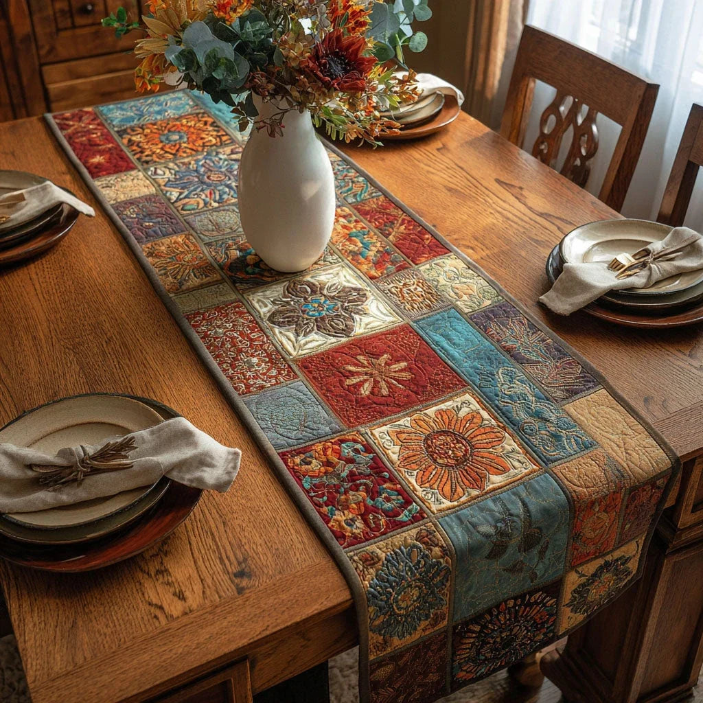 Flowered Mandala Quilted Table Runner