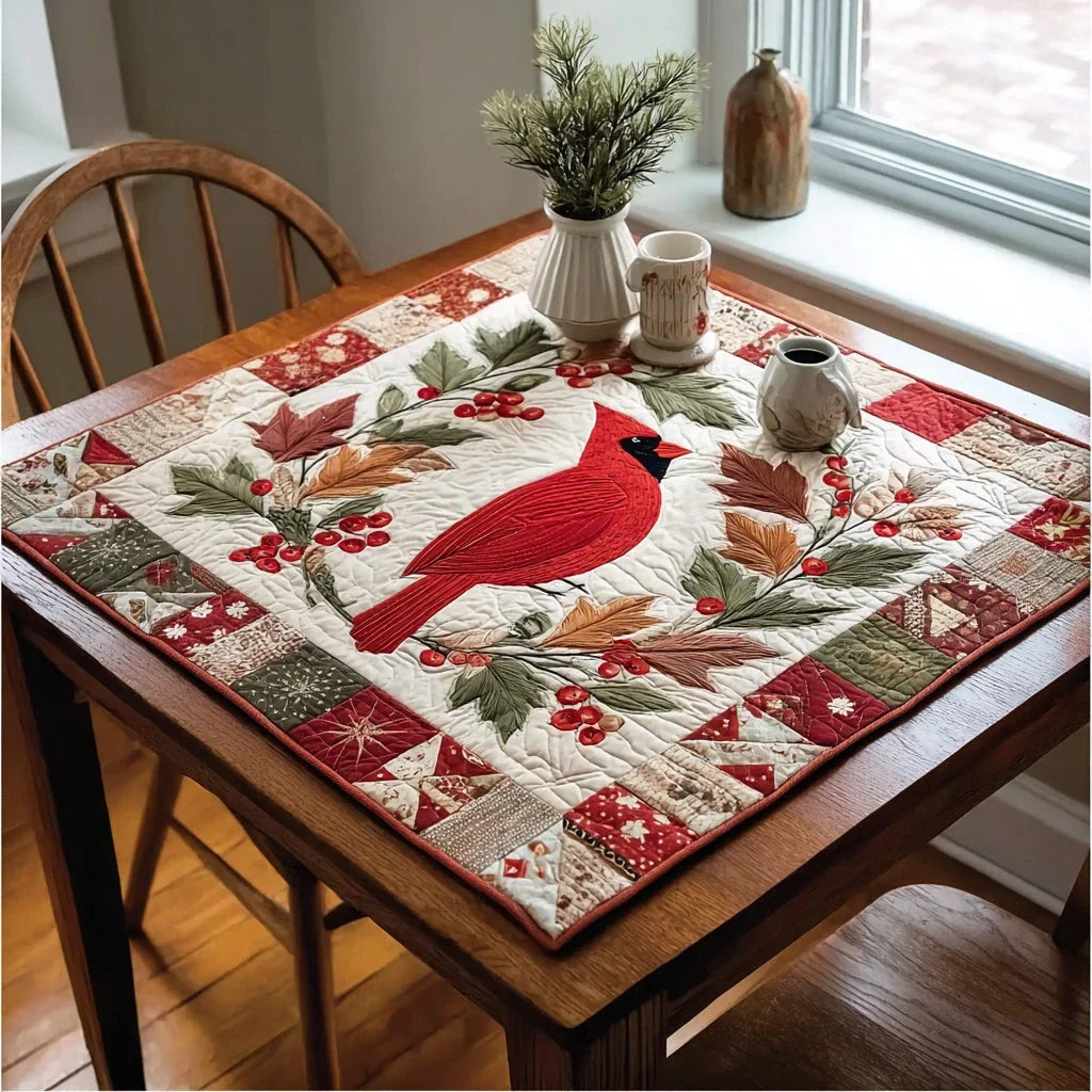 Foliage Cardinal Quilted Table Topper