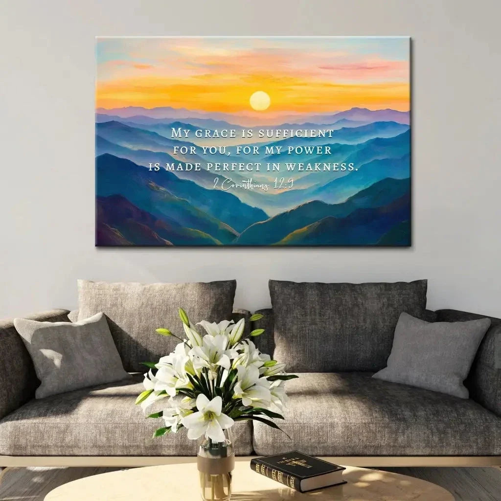 2 corinthians 12 9 my grace is sufficient for you christian wall art canvas (Landscape) (view 4)