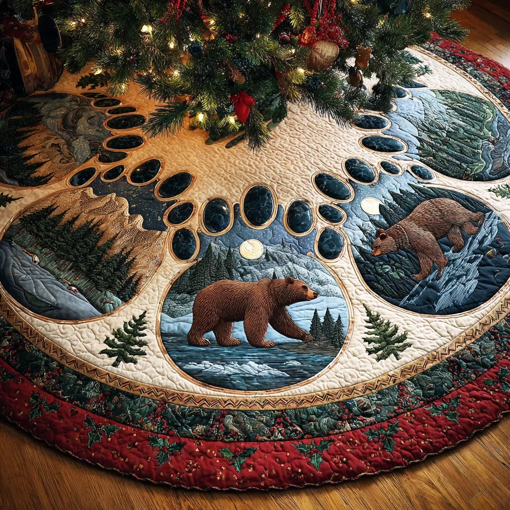 Forest Whisper Bear Christmas Quilted Tree Skirt