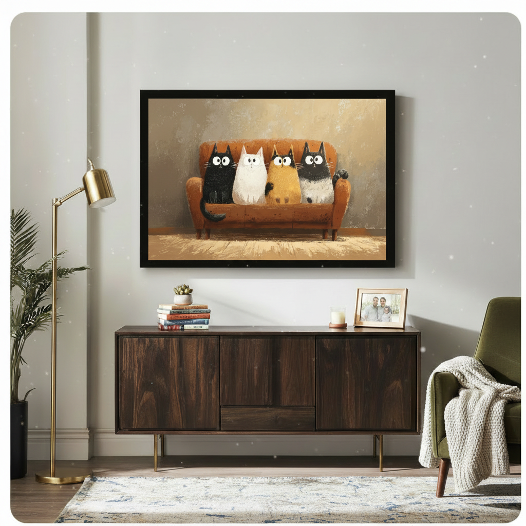 Funny Cats on Sofa Whimsical Canvas Wall Art