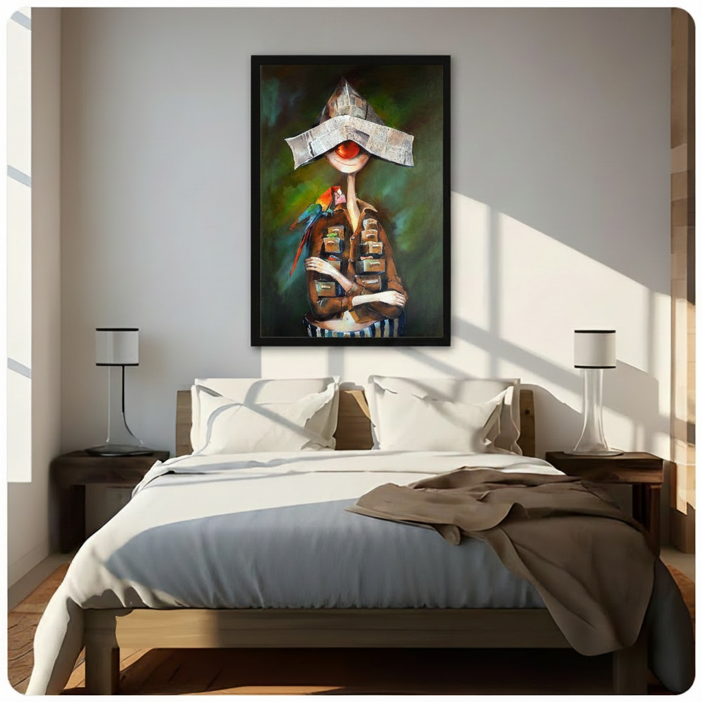Surreal Newspaper Hat Figure Canvas Wall Art