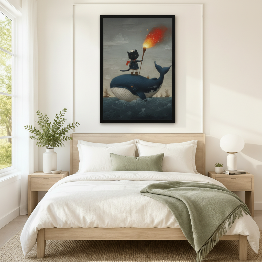Sailor Cat Whale Adventure Canvas Wall Art