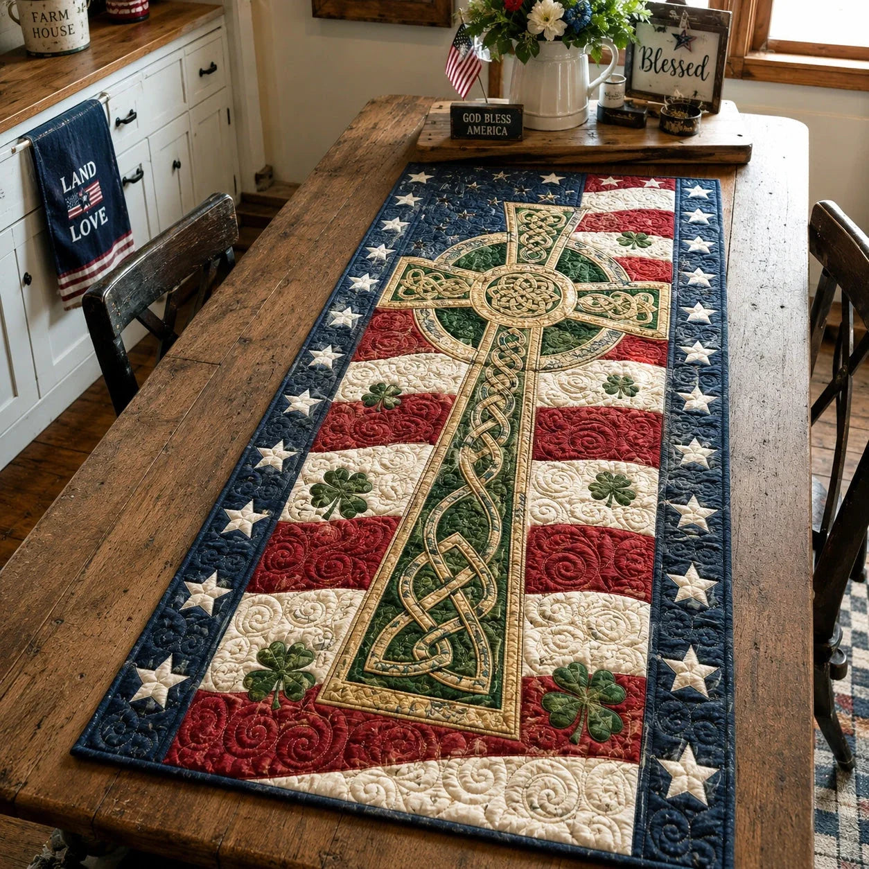 Freedom Cross Quilted Table Runner