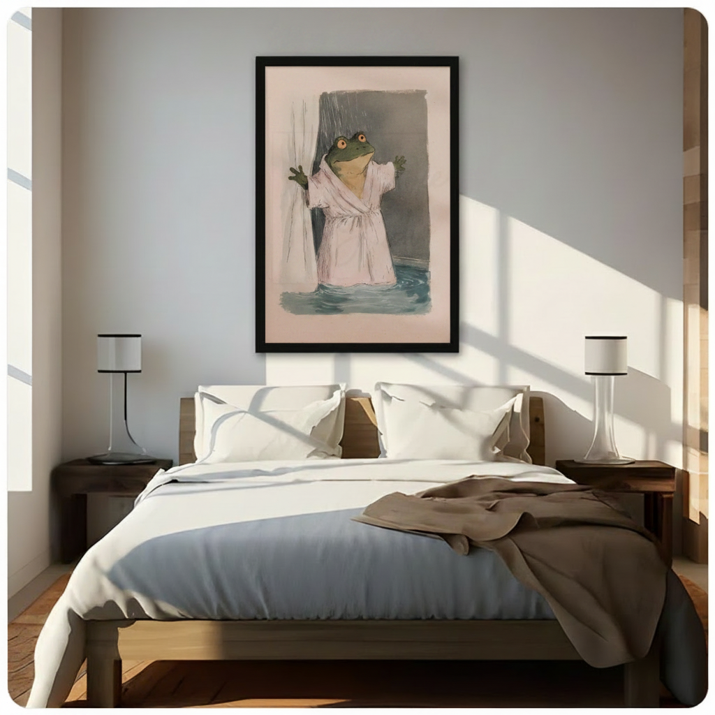 Frog in Bathrobe Shower Funny Wall Art
