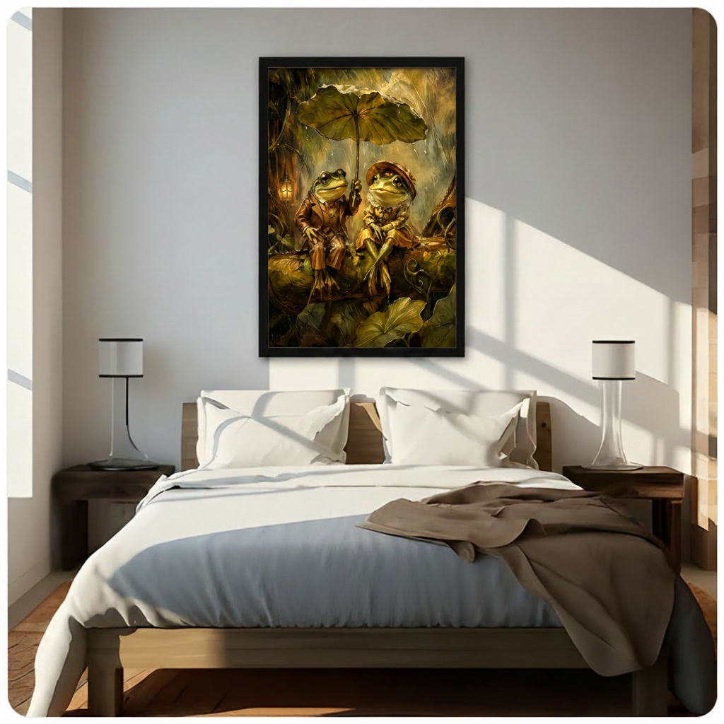 Frog Couple Rainy Day Whimsical Fantasy Canvas Art