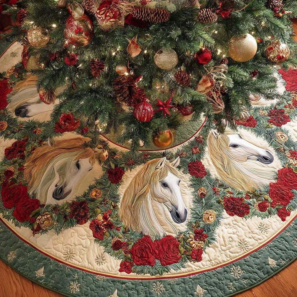 Frosted Mane Journey Christmas Quilted Tree Skirt