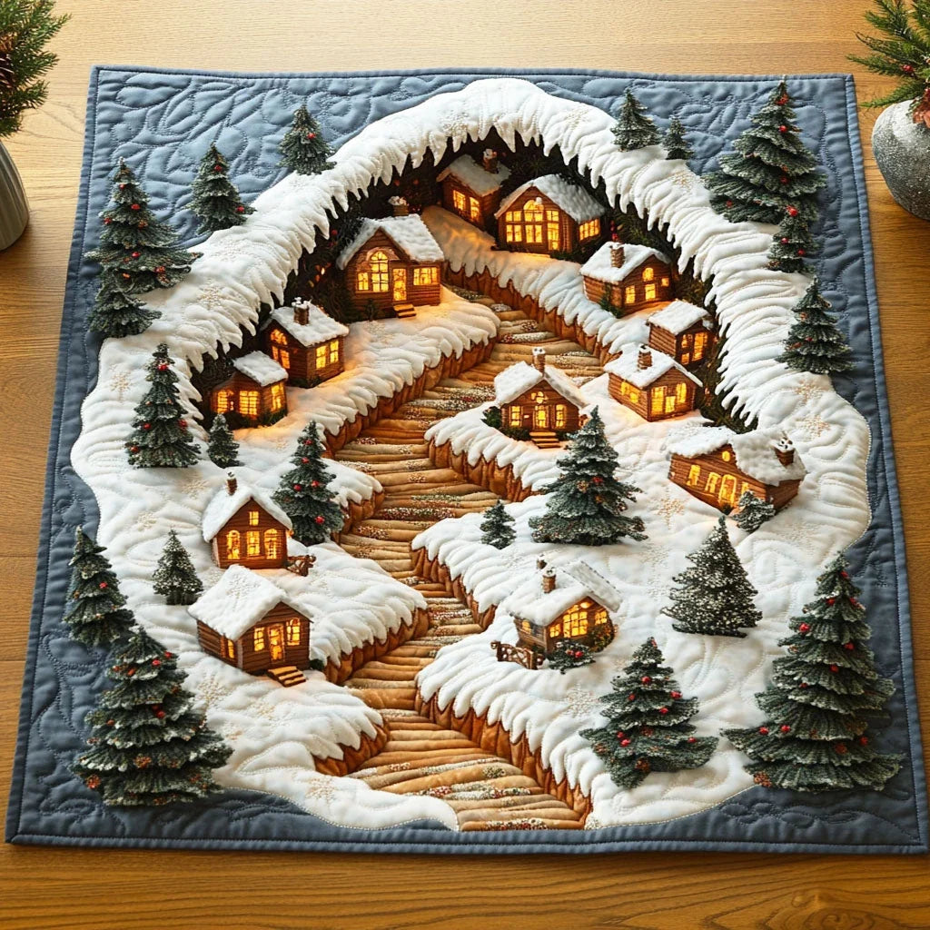 Frostlight Village View Quilted Table Topper