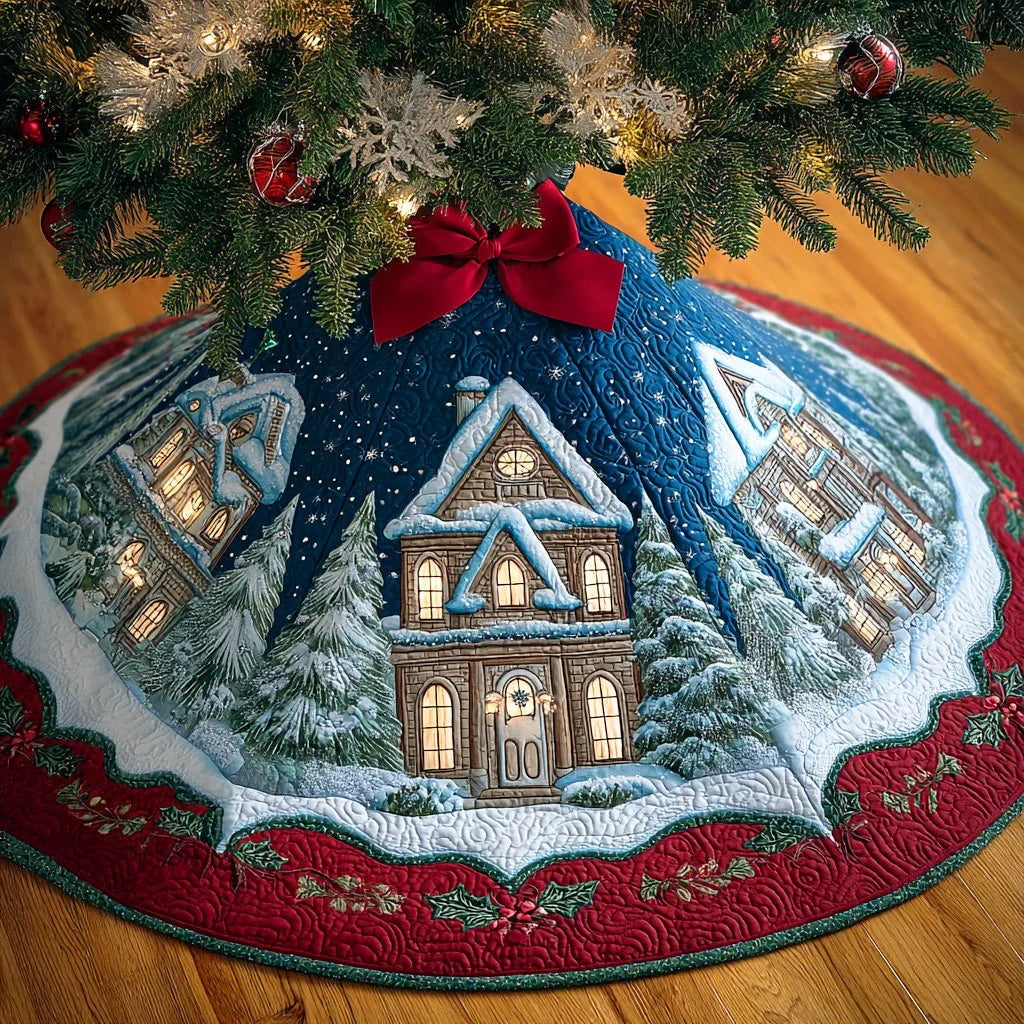 Frosty Forest Dream Christmas Quilted Tree Skirt