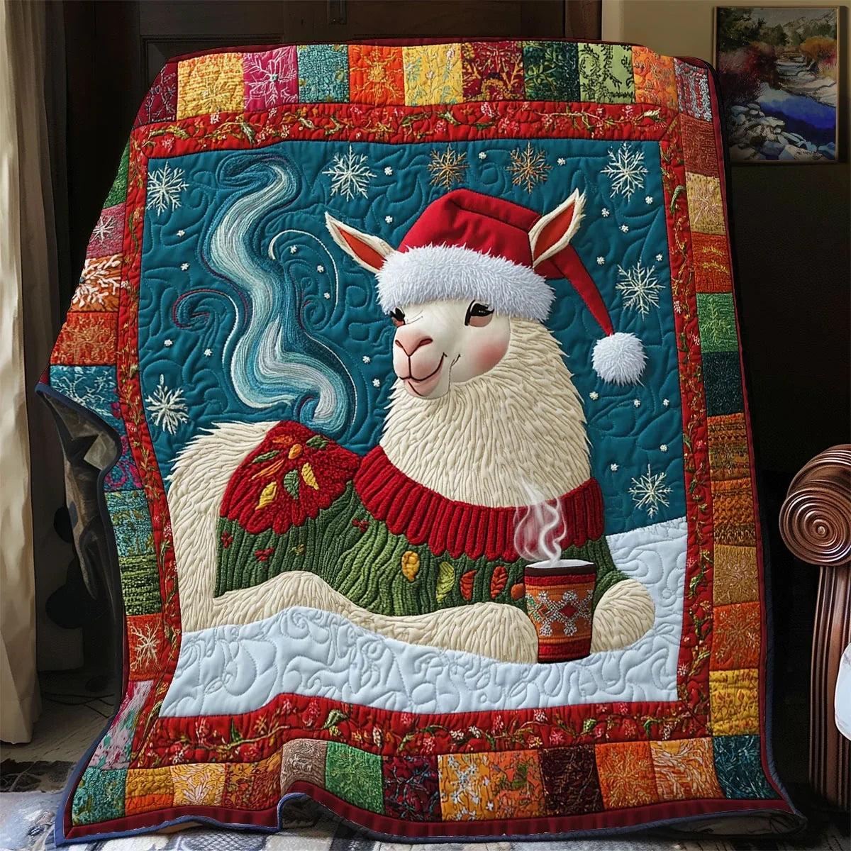 Frosty Llama Quilt Blanket