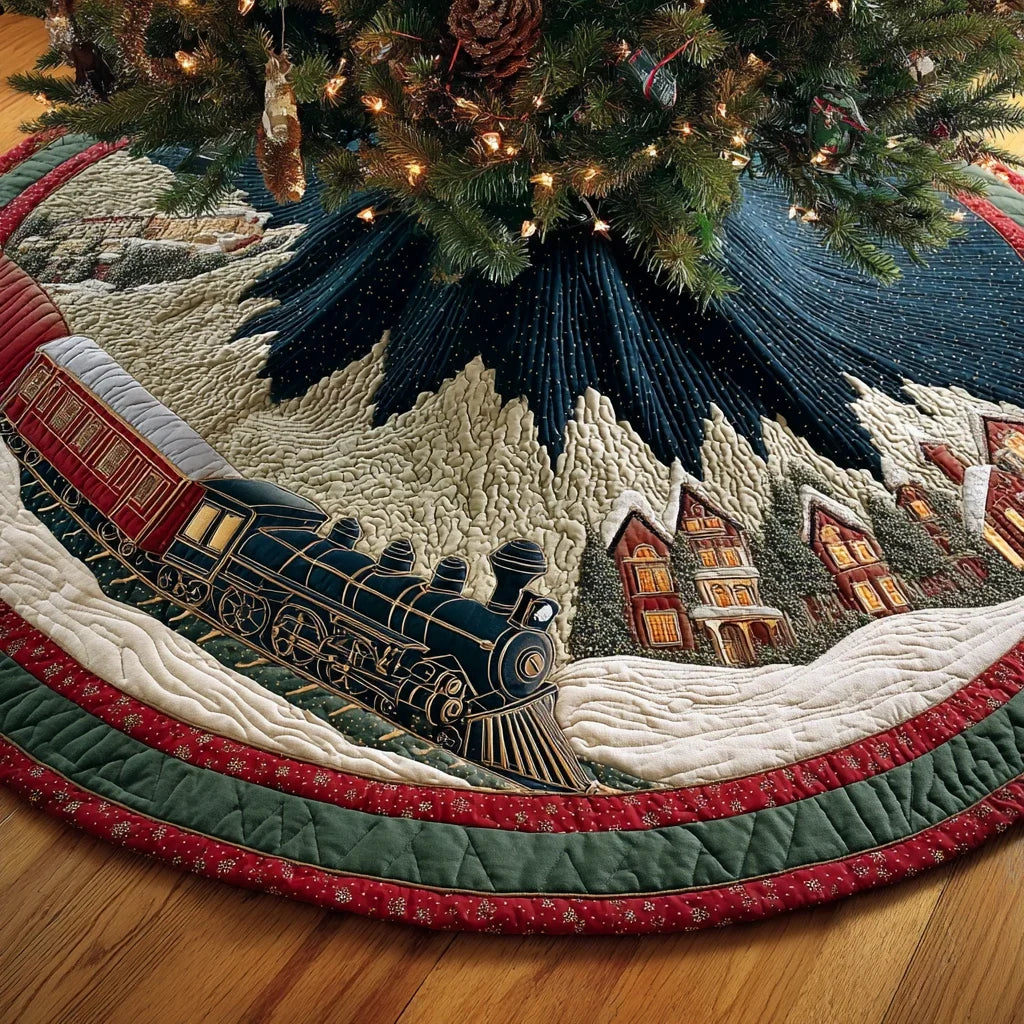 Frosty Train Christmas Quilted Tree Skirt