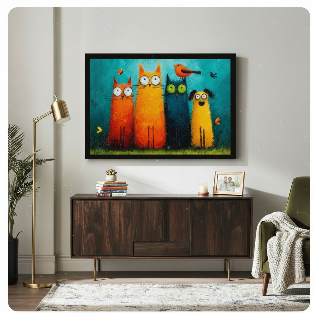 Colorful Cats Dog Big Eyes Oil Canvas Art Wall Art