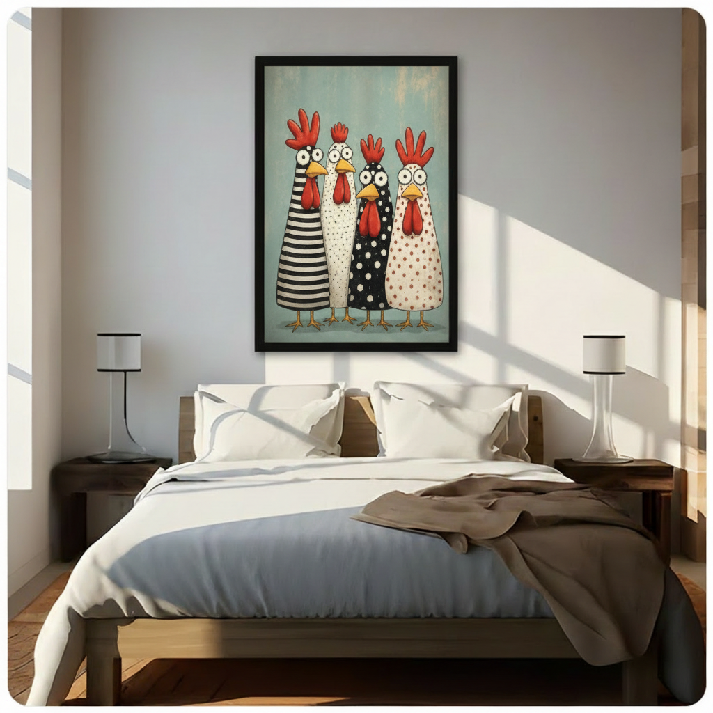 Funny Chicken Folk Art Canvas Wall Art