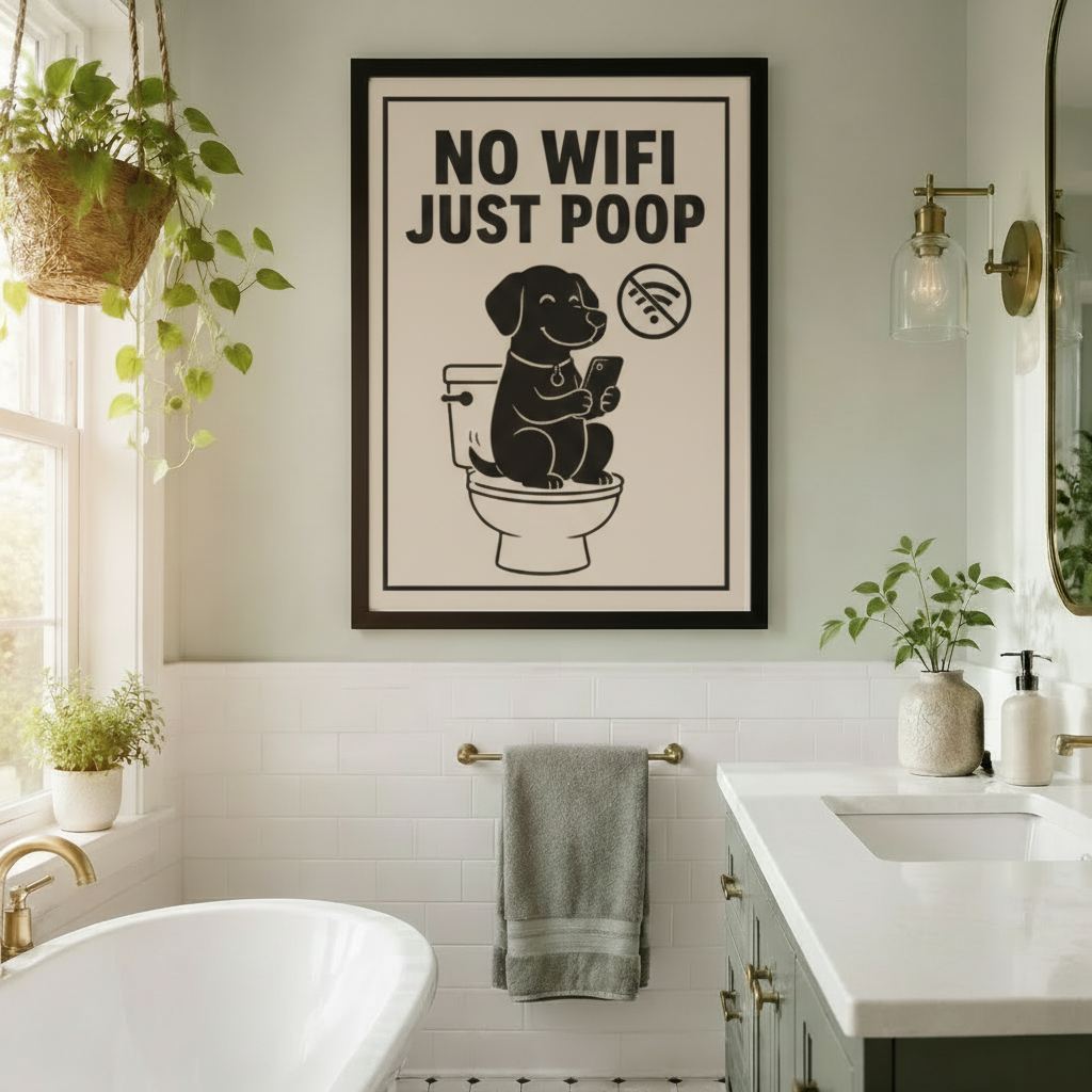 No Wifi Just Poop Funny Dog Bathroom Canvas Wall Art