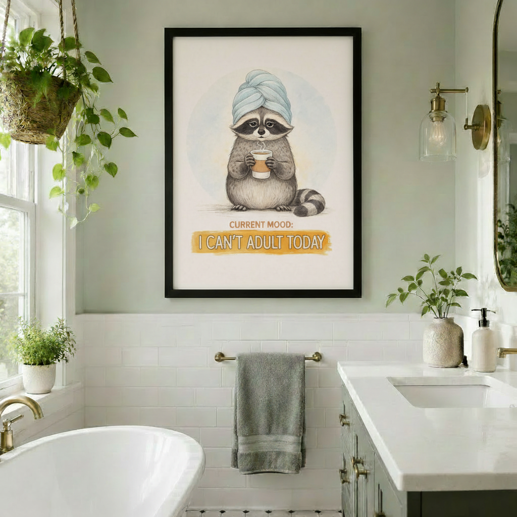 Can't Adult Today Raccoon Funny Canvas Wall Art