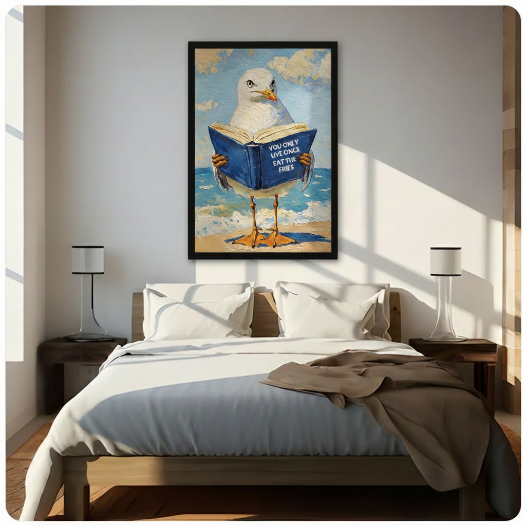 Funny Seagull YOLO Quote Canvas Wall Art