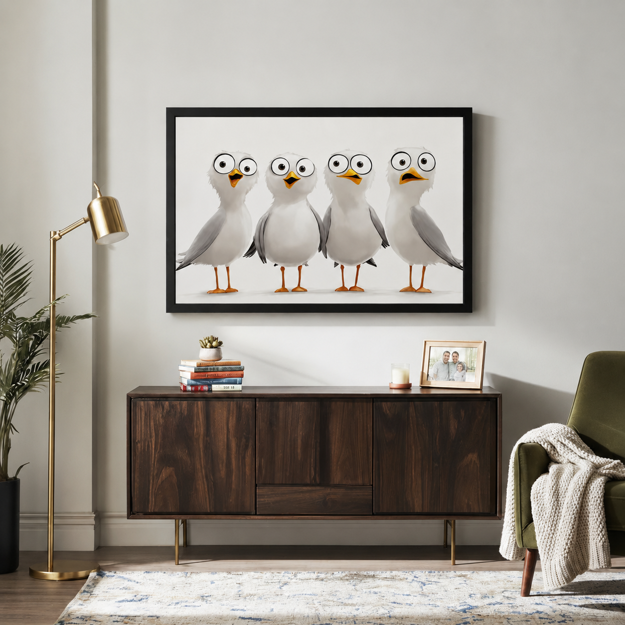Funny Seagull Squad Coastal Canvas Wall Art