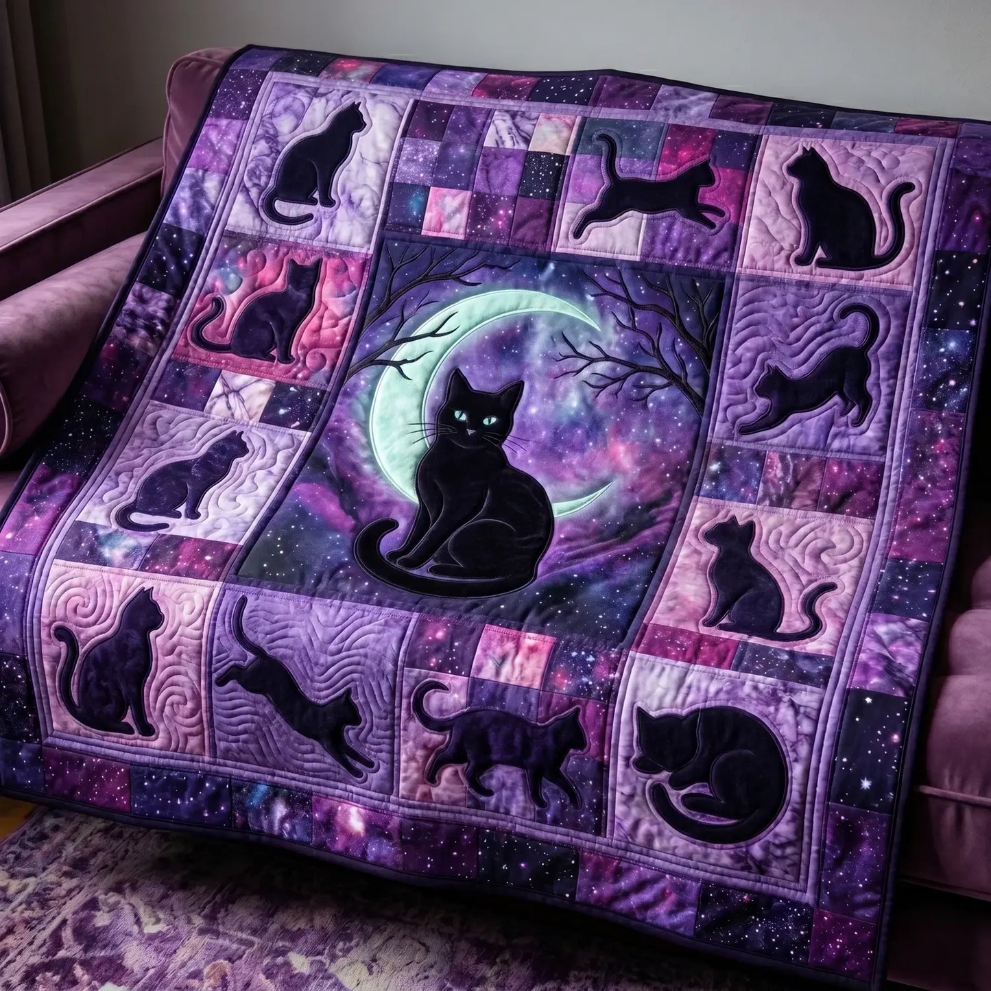 Galaxy Black Cat Quilt Blanket