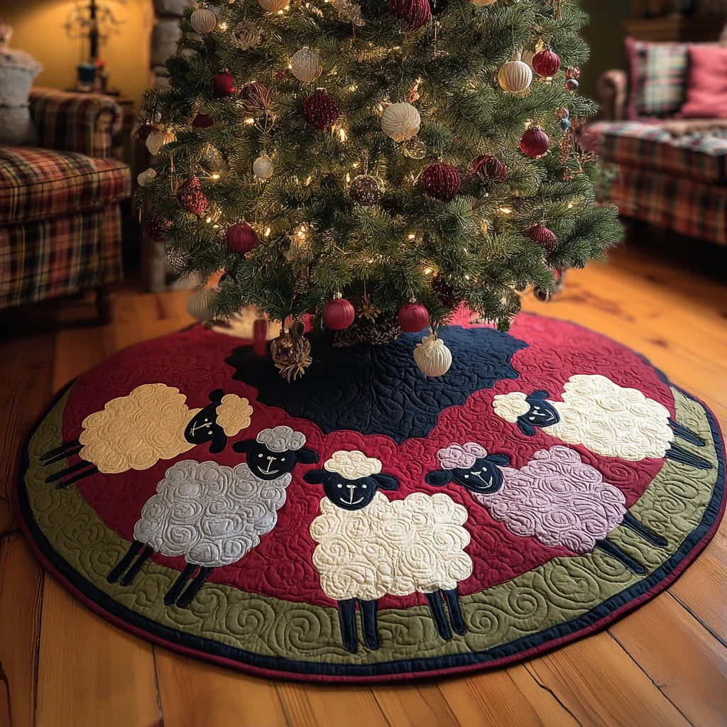 Garden Sheep Christmas Quilted Tree Skirt