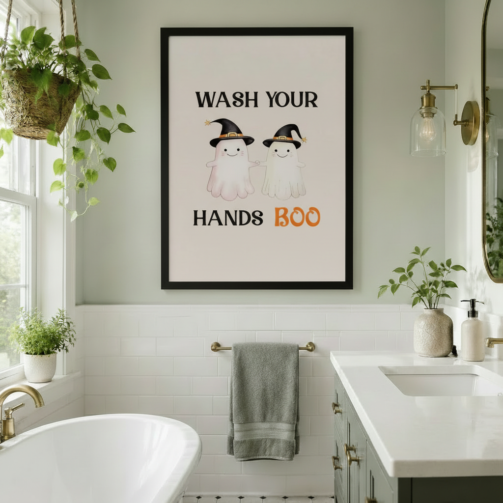 Wash Your Hands Boo Ghost Halloween Canvas Wall Art