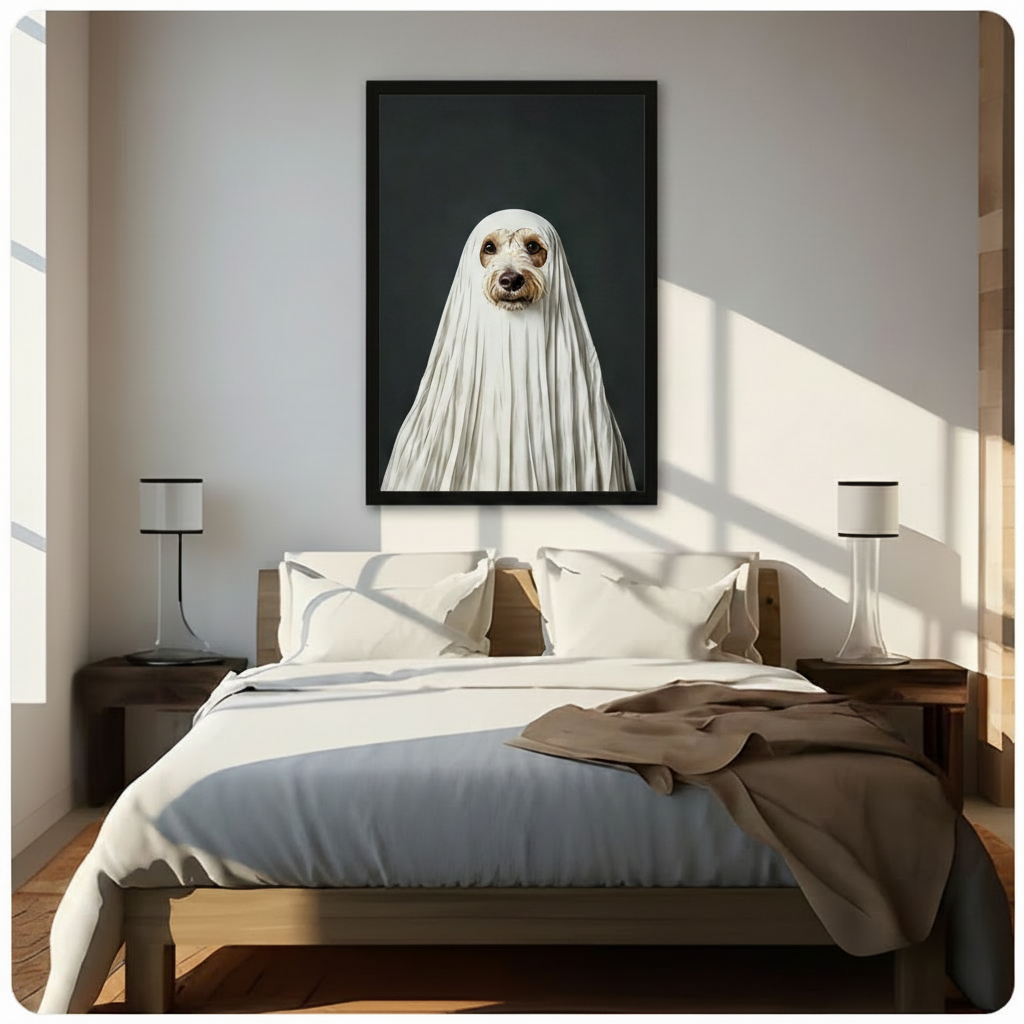 Ghost Dog Halloween Funny Canvas Wall Art