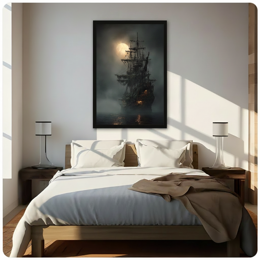 Dark Ghost Ship Moonlit Canvas Art Wall Art