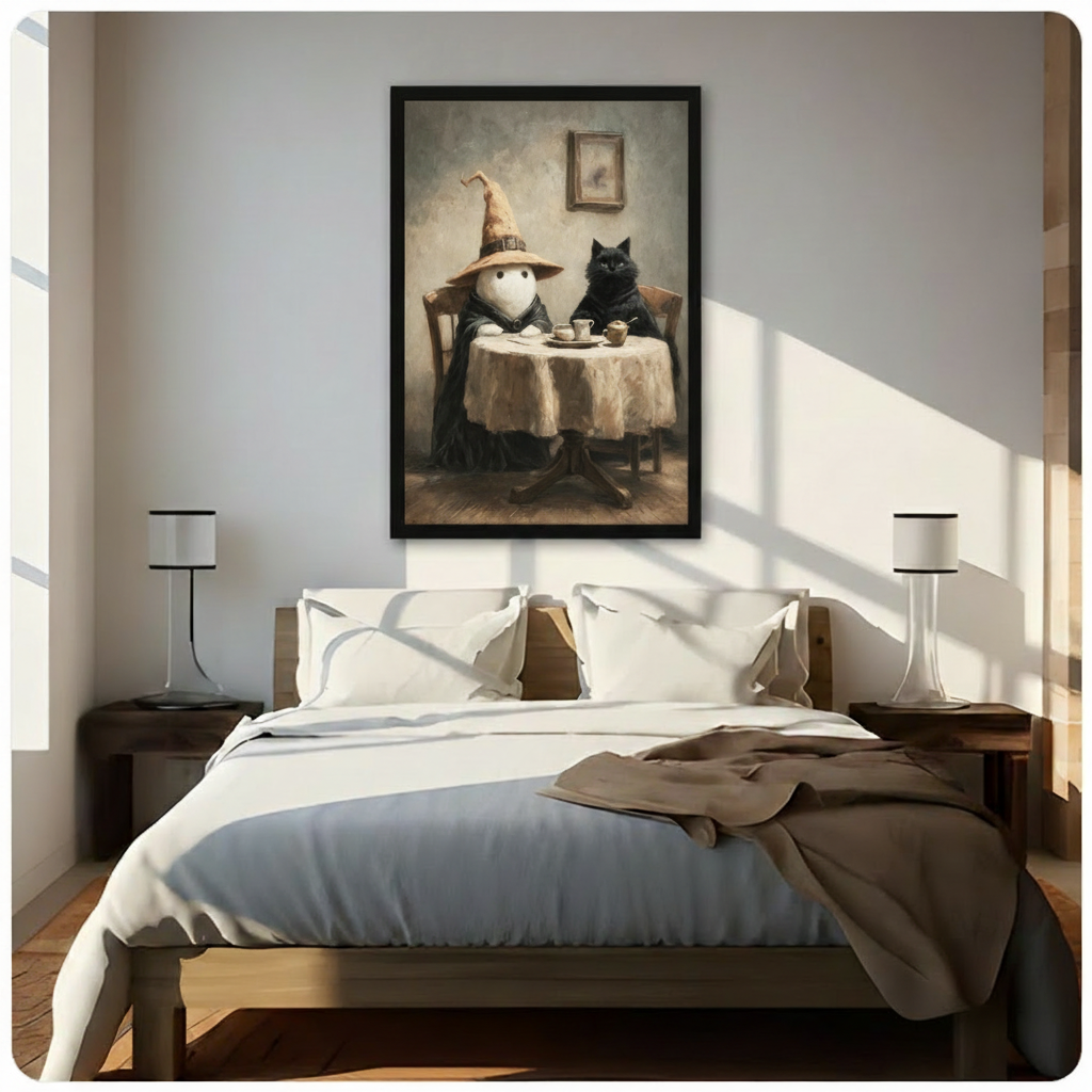 Ghost and Black Cat Tea Party Canvas Art Wall Art