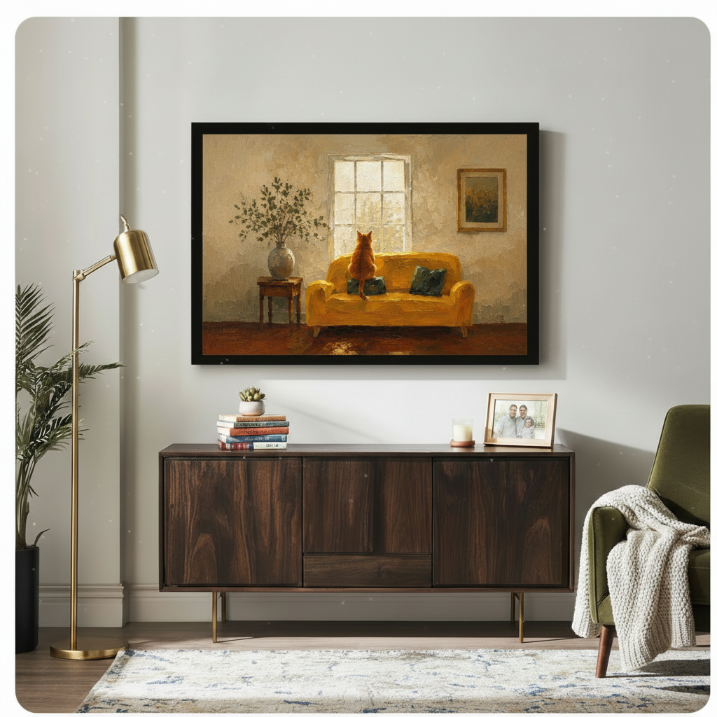 Orange Cat Yellow Sofa Oil Painting Canvas Wall Art