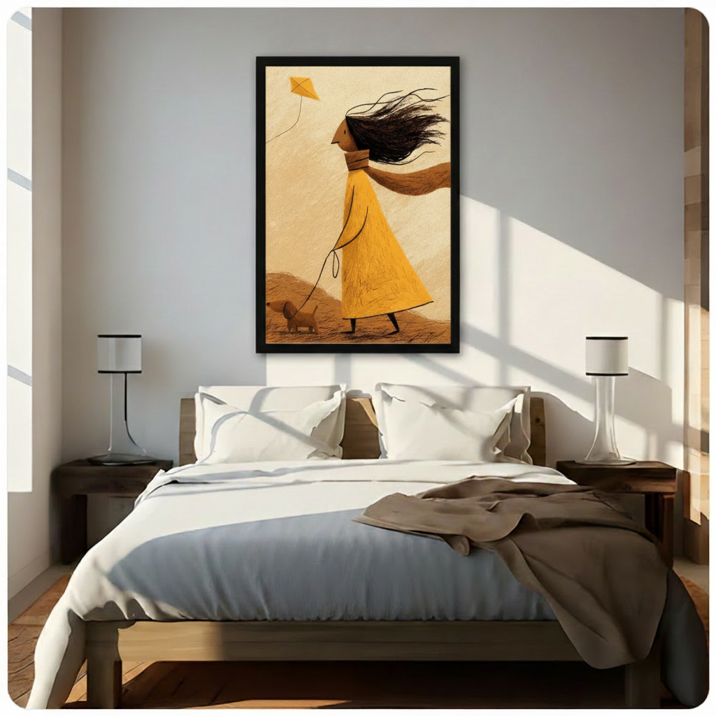 Windy Day Girl Kite Dachshund Canvas Art Wall Art