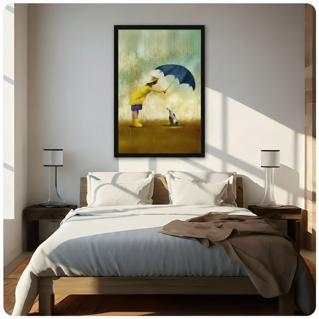 Girl Umbrella Dalmatian Rain Heartwarming Canvas Art