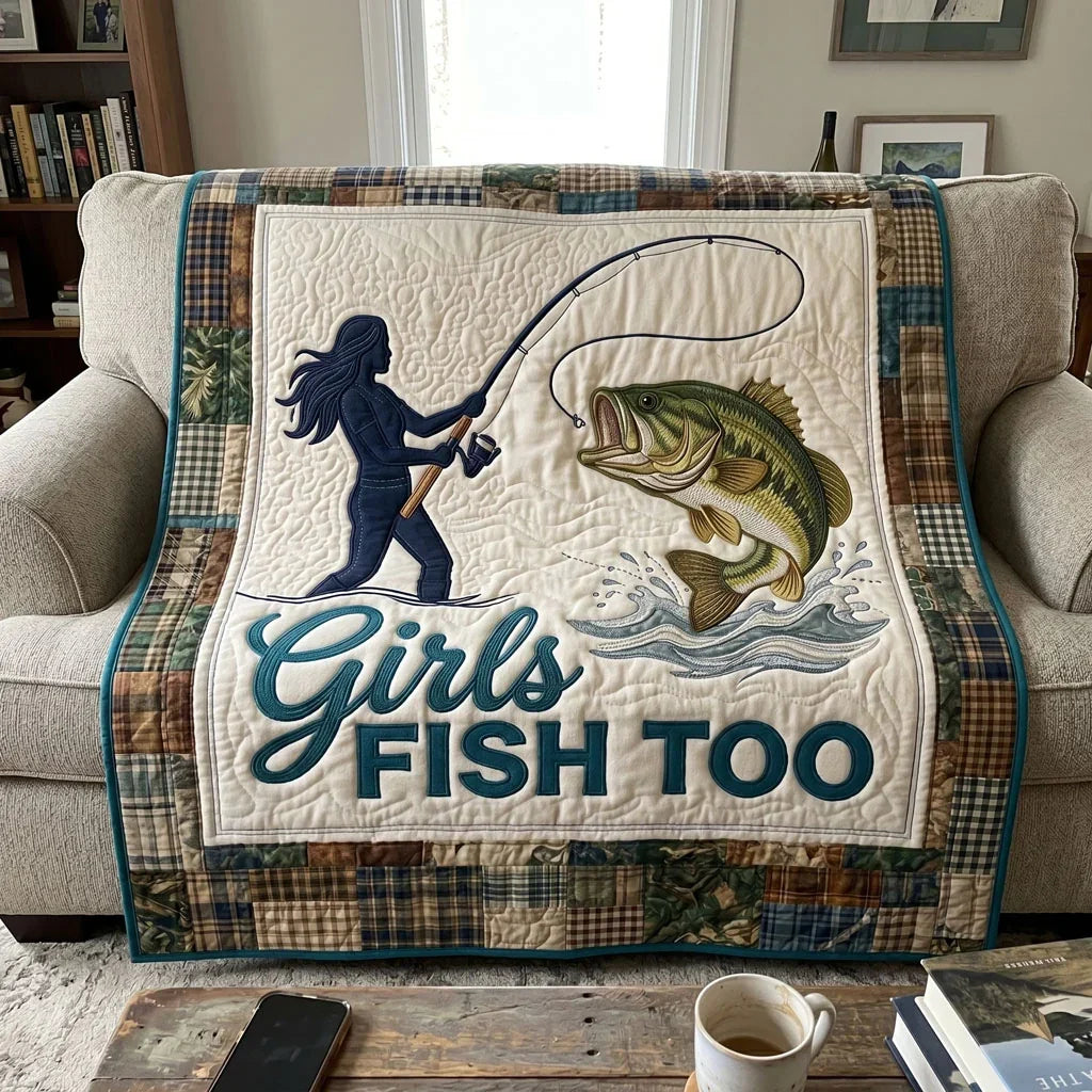 Girls Fish Too Quilt Blanket