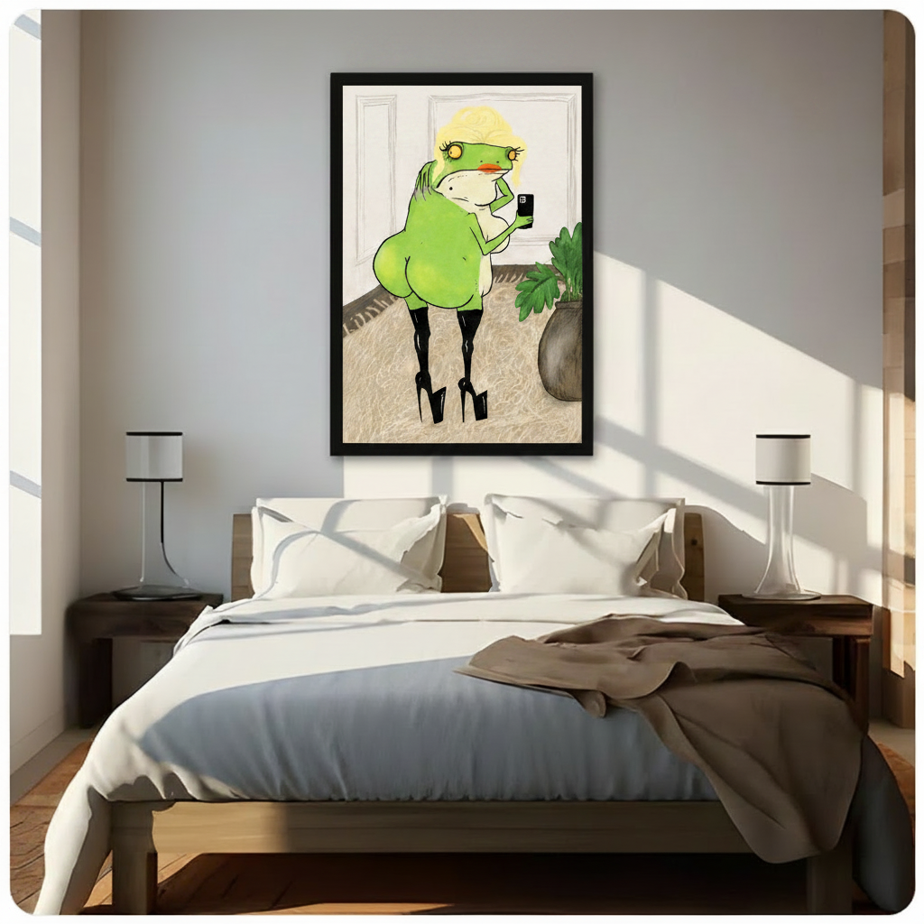 Glam Frog Selfie Funny Canvas Wall Art