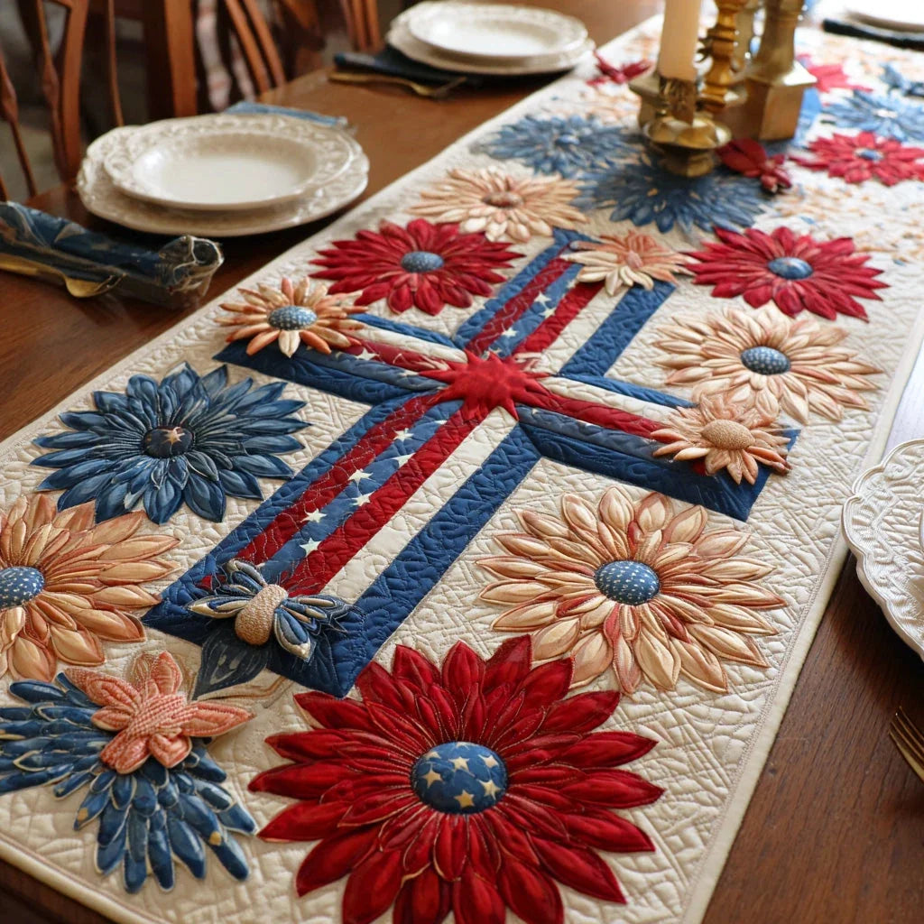 Glory Cross Light Quilted Table Runner