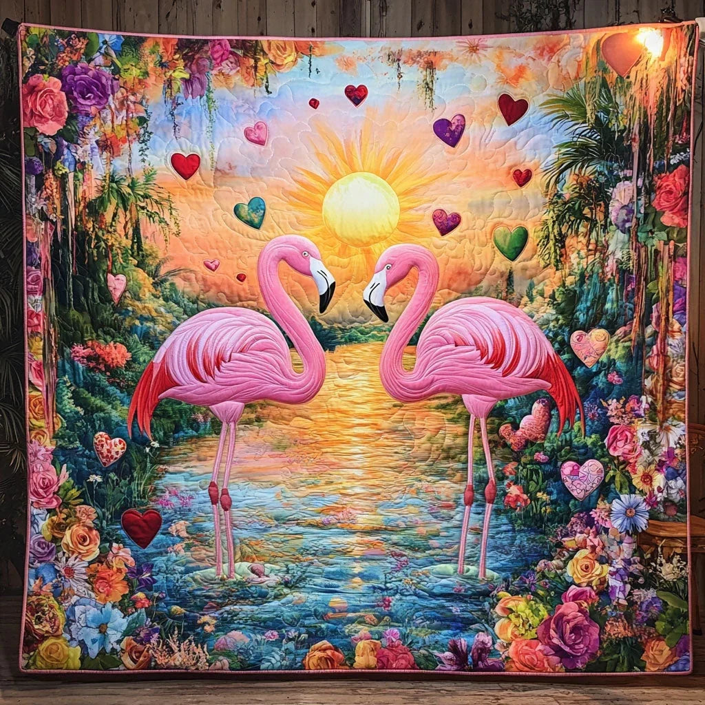 Glowing Flamingo Quilt Blanket